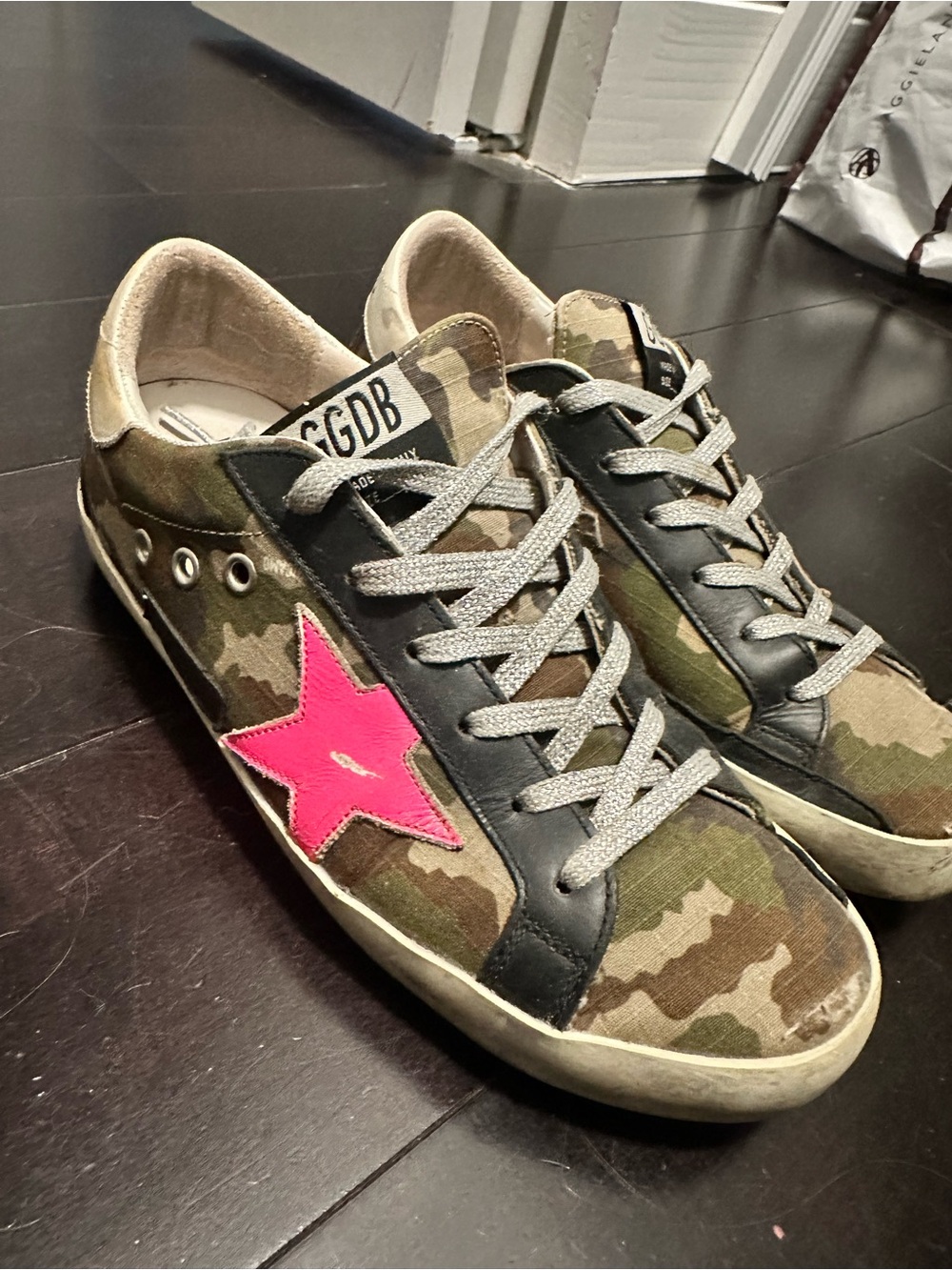 Golden Goose Camouflage Sneakers with Pink Star